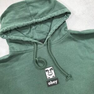 Women's Obey Propaganda Fleece Hoodie Size Large Green Pullover Skate Streetwear
